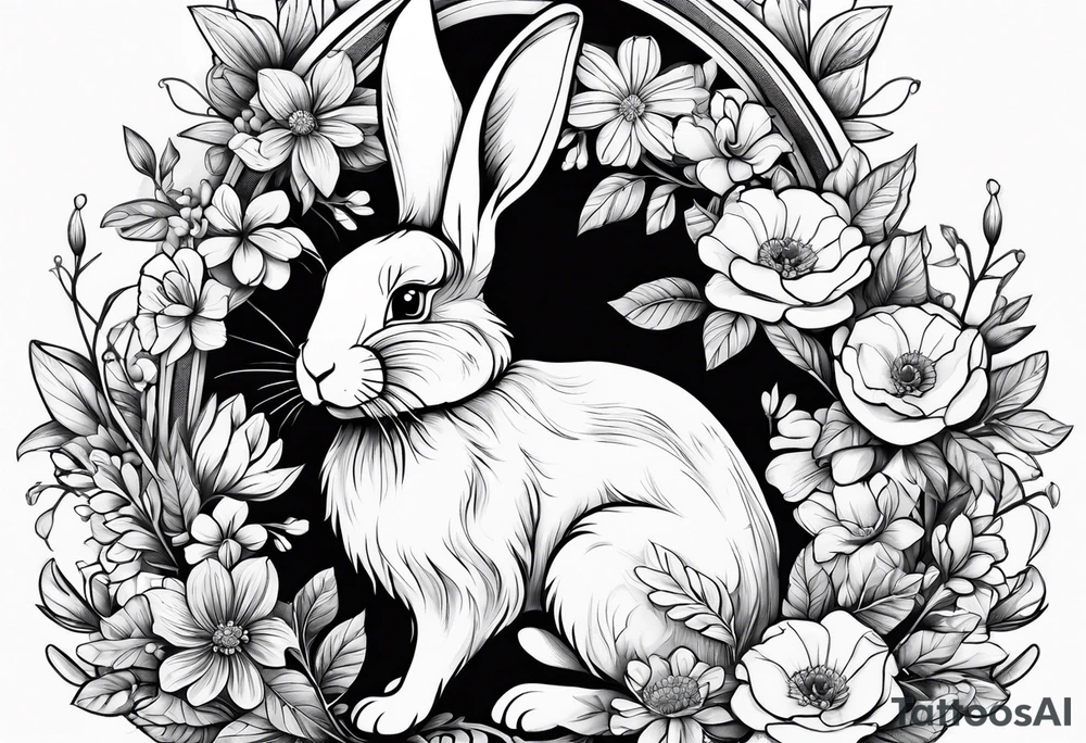 Rabbit and flowers tattoo idea