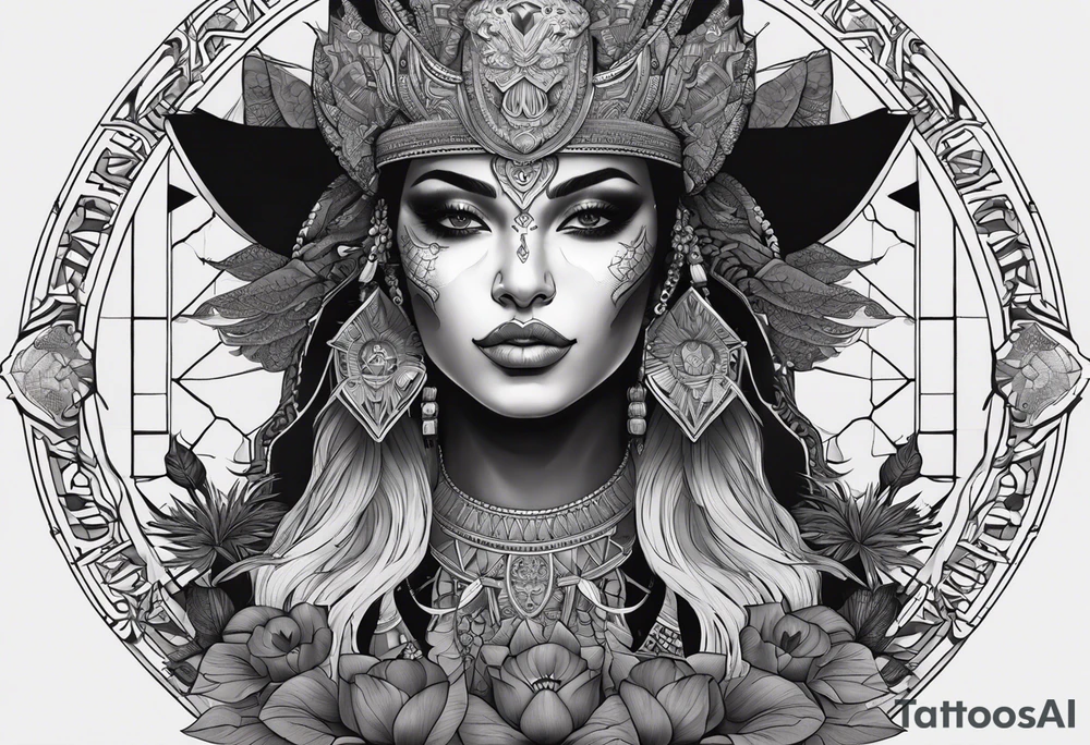 kali ma, alien goddess, valkrye, aries, pirate, divine feminine, zenza resonance, pachamama, lotus azul, blank panther, eagle, skull, 5D, nueva gaya, dna 12 tattoo idea