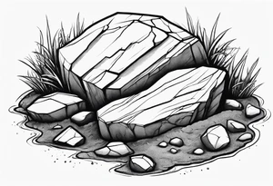 Create a tattoo of a flat topped rock Ebenezer stone surrounded by freshly tilled soil tattoo idea