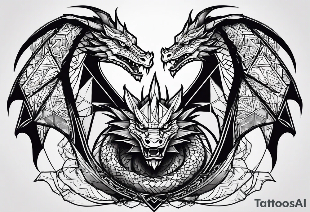 geometric dragon facing front tattoo idea
