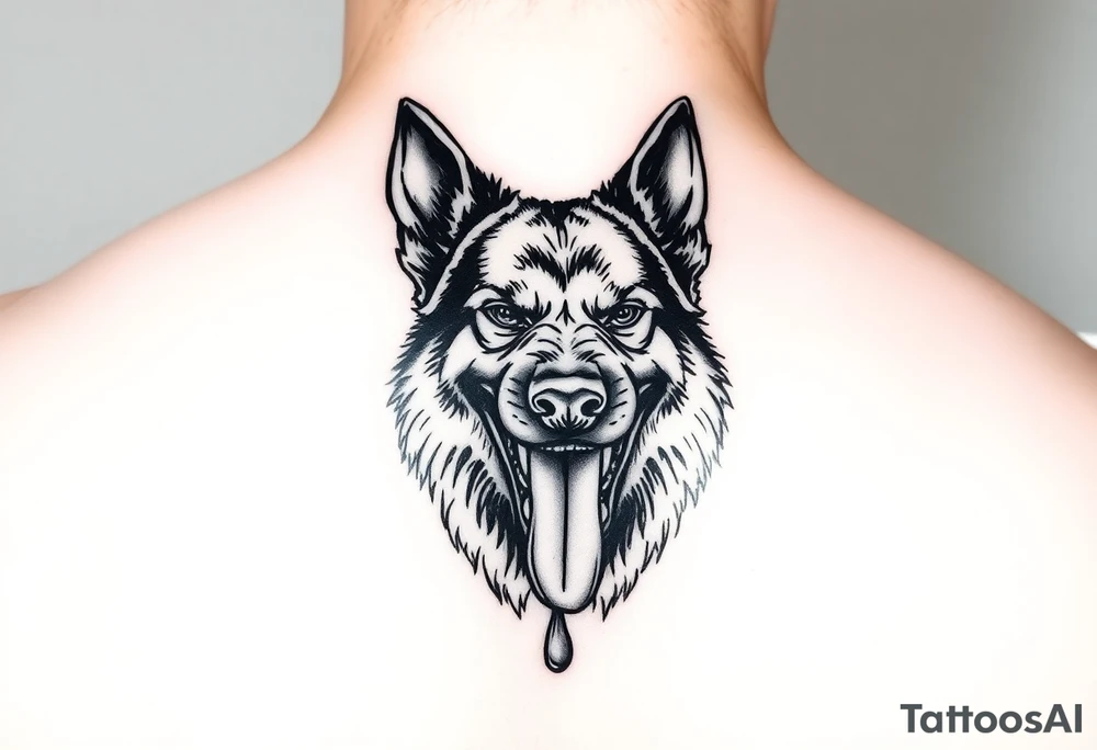 German Shepherd snarling and looking angry with drool coming out of the dog's mouth tattoo idea