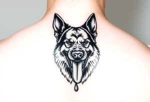German Shepherd snarling and looking angry with drool coming out of the dog's mouth tattoo idea