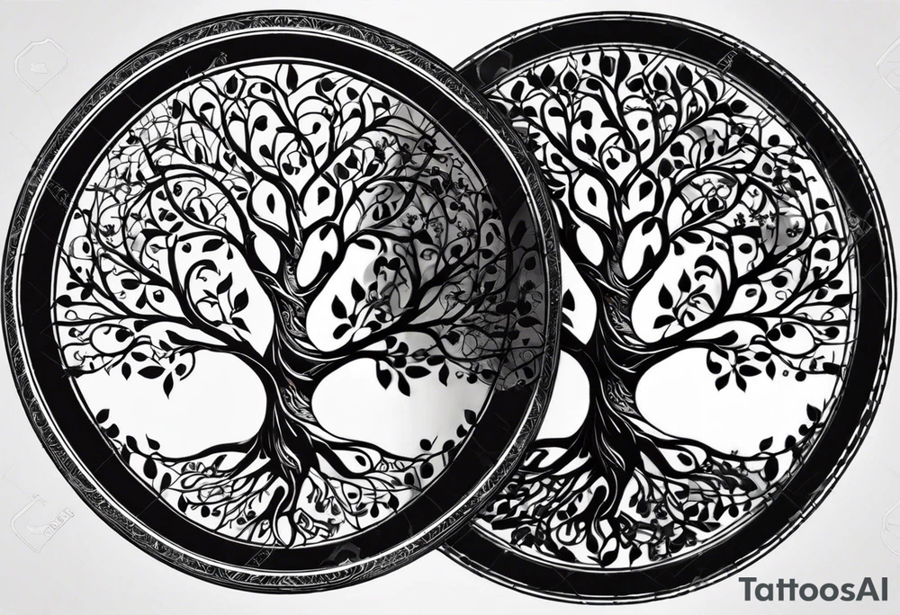 A Tree of Life in a circular design. The Dates 12.02.1985 and 21.02.1987 should be part of the tattoo, too. tattoo idea