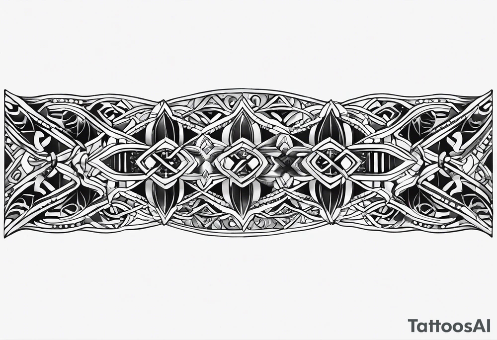 armband tattoo, masculine, narrow, horizontal with atoms chain pattern tattoo idea
