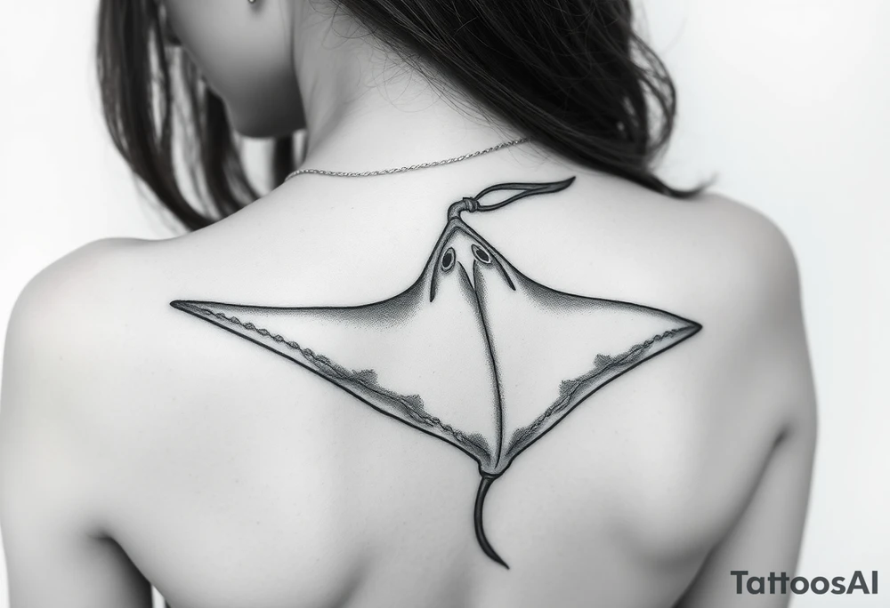 Freediving Woman with a mobula ray in the Open sea tattoo idea