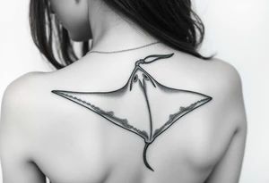 Freediving Woman with a mobula ray in the Open sea tattoo idea