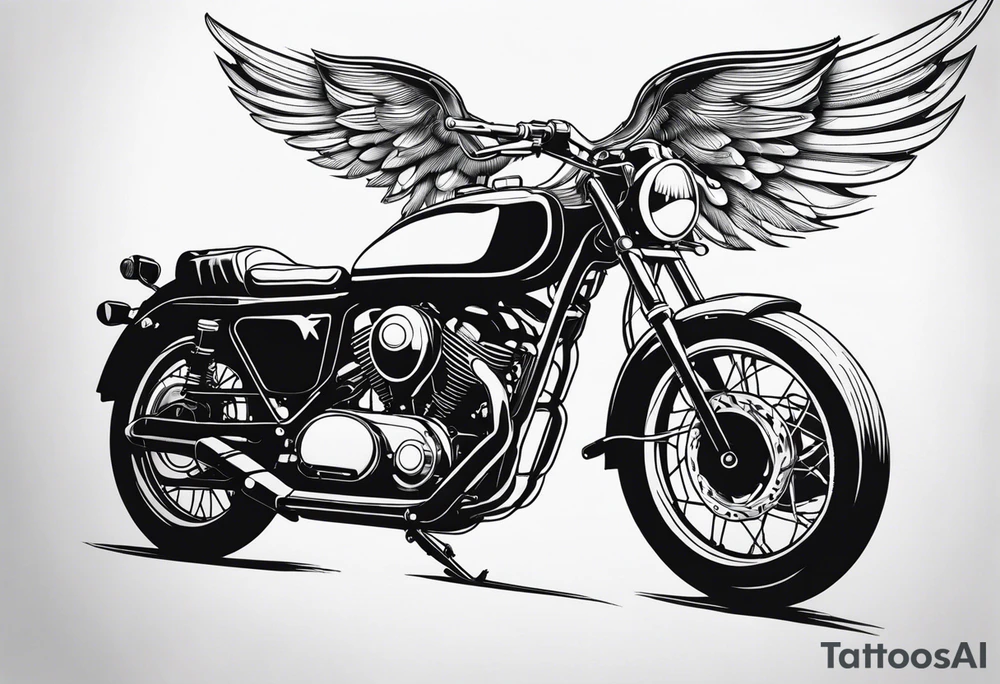 Motorcycle, wings, forest tattoo idea