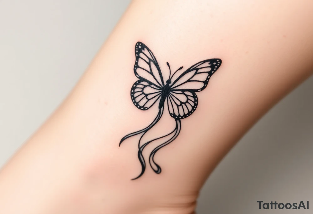 ethereal butterfly with flowing silk ribbons in moonlight tattoo idea