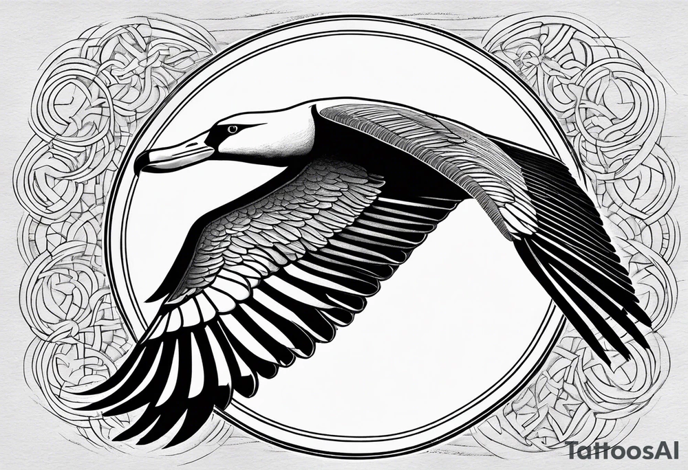 flying giant albatross symmetrical, circle background tattoo idea