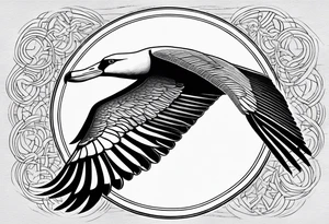 flying giant albatross symmetrical, circle background tattoo idea