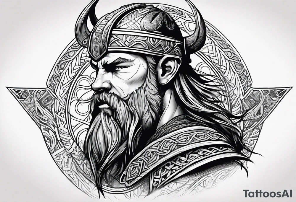 Viking head at angle looking down tattoo idea