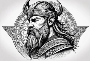 Viking head at angle looking down tattoo idea