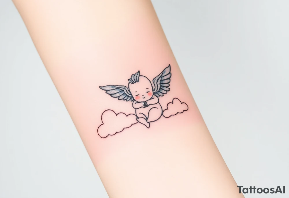 Winged baby, clouds tattoo idea