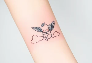 Winged baby, clouds tattoo idea