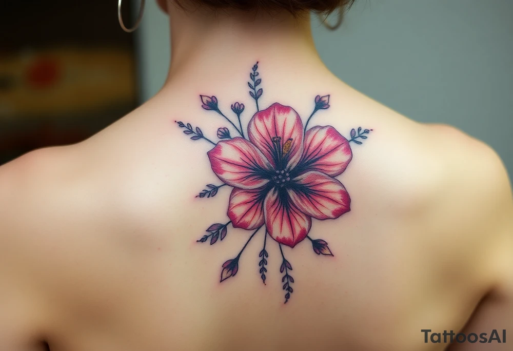 vintage bouquet of wild hibiscus
 and meadow flowers with morning dew tattoo idea