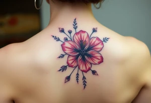 vintage bouquet of wild hibiscus
 and meadow flowers with morning dew tattoo idea