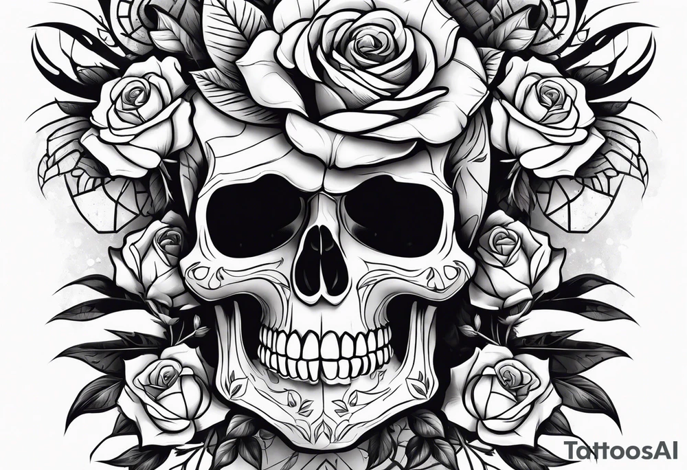 skull and roses tattoo idea