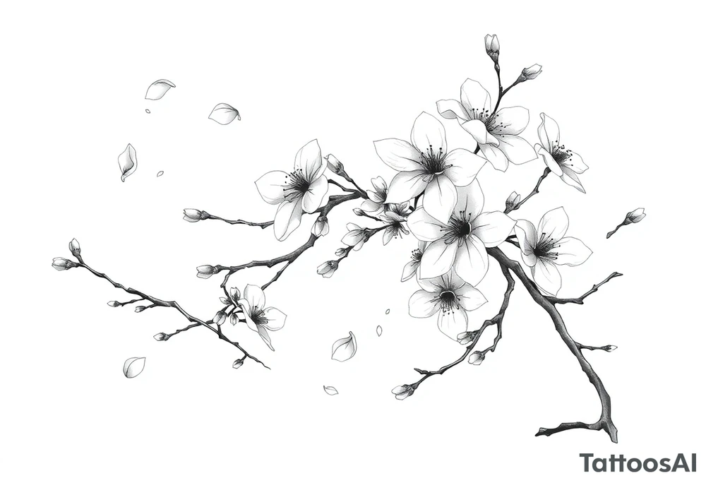 delicate cherry blossoms swirling in spring breeze with petals tattoo idea