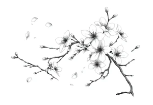 delicate cherry blossoms swirling in spring breeze with petals tattoo idea
