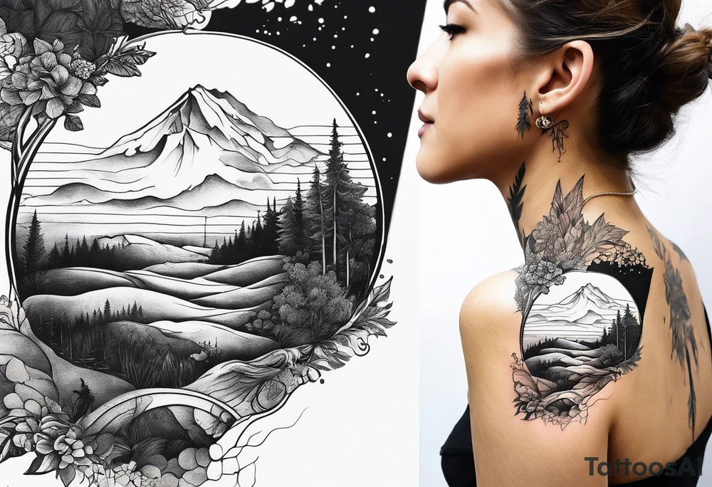 Landscape front neck tattoo that's appear to be ejecting from the skin, symbolizing the freedom from censorship. tattoo idea