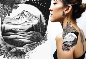 Landscape front neck tattoo that's appear to be ejecting from the skin, symbolizing the freedom from censorship. tattoo idea