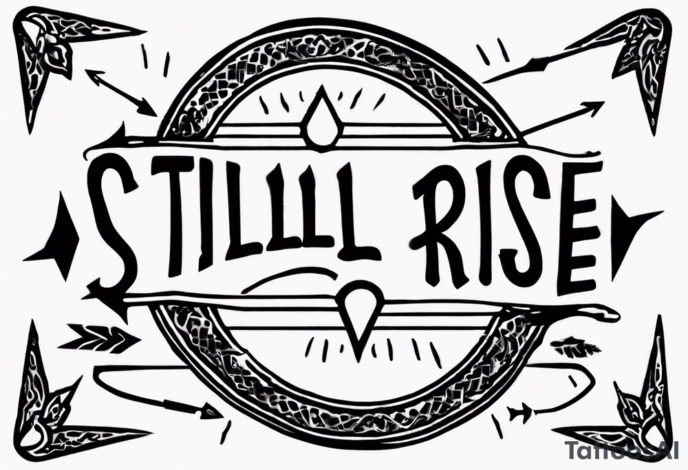 sentence “still I rise” an excellent font with arrow piercing through the letters on each end, thin dotted circle around the tattoo, but the arrows go past the circle tattoo idea