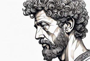 Marcus Aurelius looking toward the observer in a 45 degree angle, with only half his face shown tattoo idea