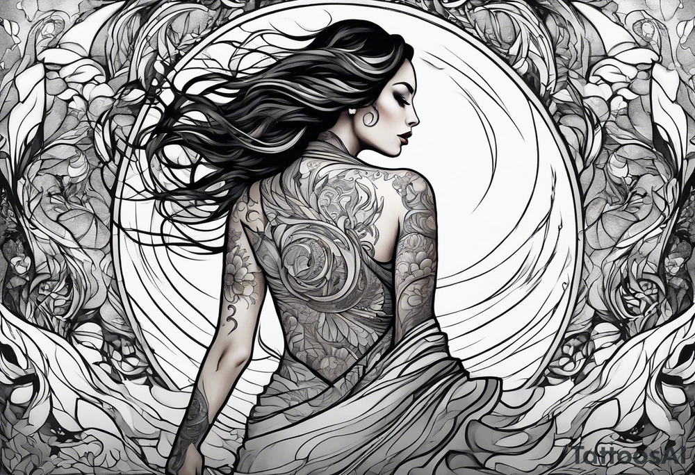 Resurrection strength and courage Beautiful Woman walking through fire and chaos to inner peace and self-love  ethereal tattoo idea