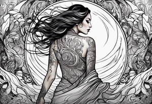 Resurrection strength and courage Beautiful Woman walking through fire and chaos to inner peace and self-love  ethereal tattoo idea