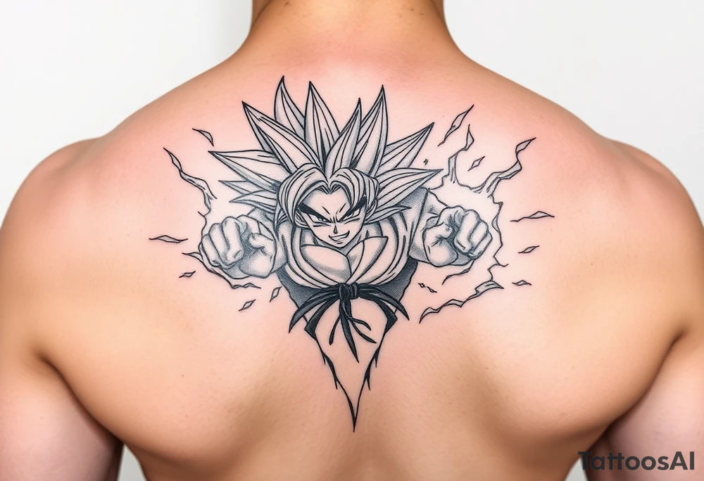 legendary dragonball z scene with energy aura and power effects tattoo idea