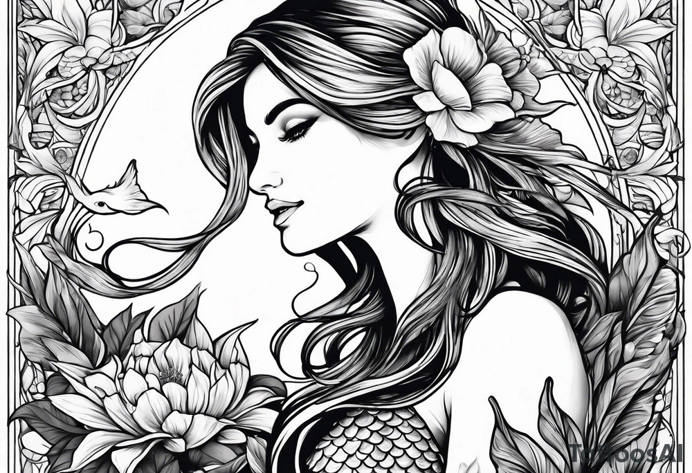 Mermaid holding hummingbird tattoo idea