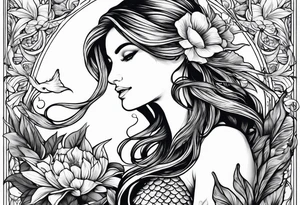 Mermaid holding hummingbird tattoo idea