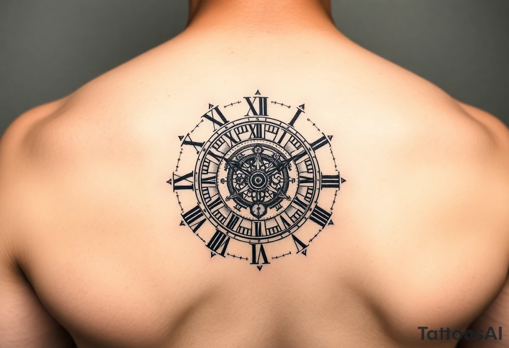 vintage roman numerals within ornate clockwork mechanism tattoo idea