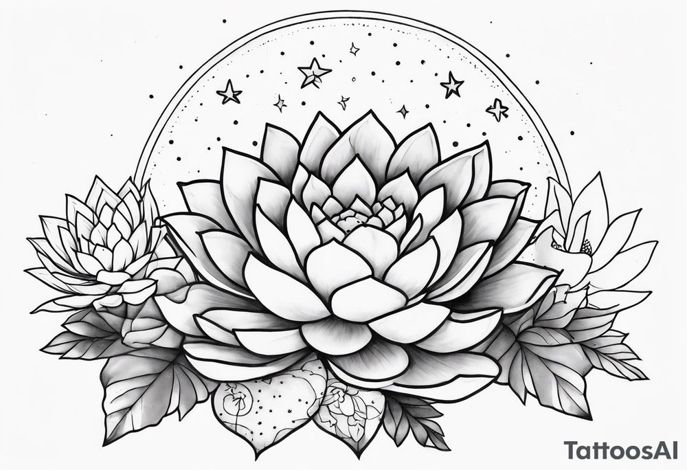 fine line with sun, stars, floral, dots, three succulents
. Sternum tattoo grey scale shading tattoo idea