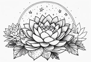fine line with sun, stars, floral, dots, three succulents
. Sternum tattoo grey scale shading tattoo idea