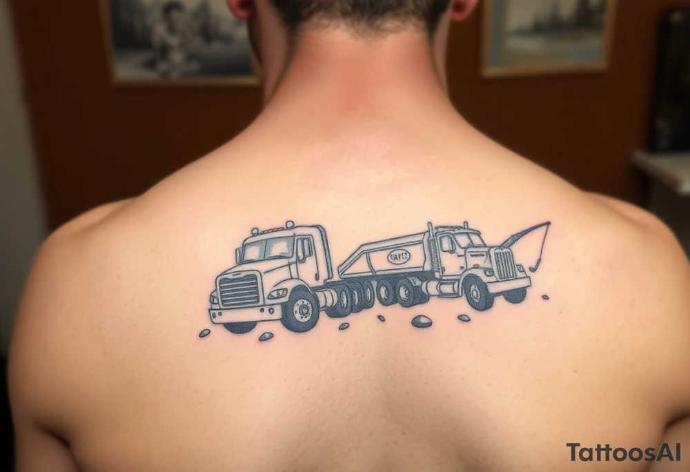 Tattoo with trucks, fishing and anime to representa sons tattoo idea