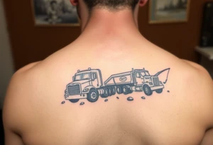 Tattoo with trucks, fishing and anime to representa sons tattoo idea