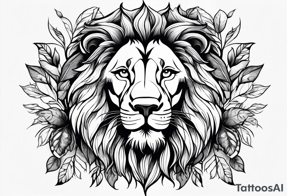 Lion faces with leaves tattoo idea