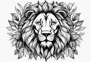 Lion faces with leaves tattoo idea