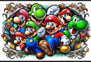 Half Gaming sleeve including Mario and Luigi tattoo idea