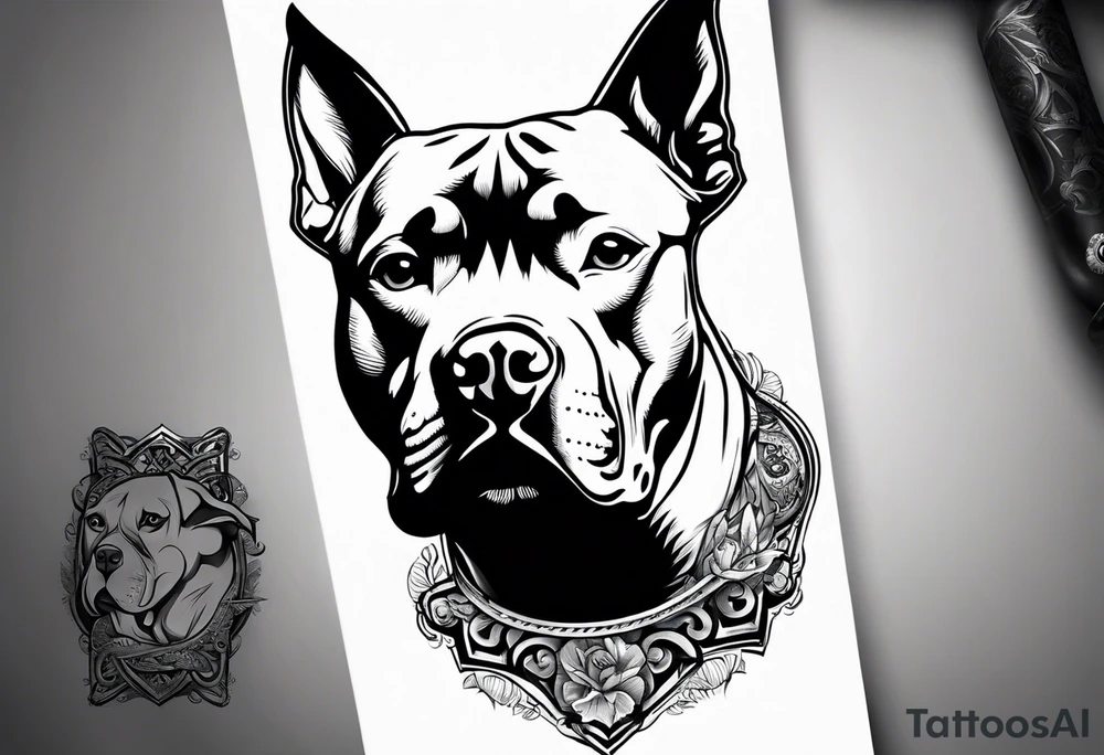 Gangster tattoo sleeve with pit bull tattoo idea