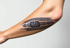 Ancient Greek pattern arm band wrap around tattoo idea