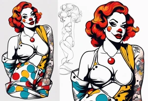 pin up style clown woman full body tattoo idea
