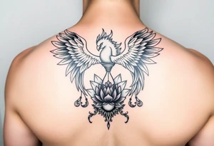 the phoenix and hour glass with lotus flower in kintsugi heart design tattoo idea