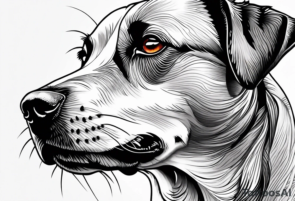 Black and white Dog of breed mountain feist named buddy tattoo idea