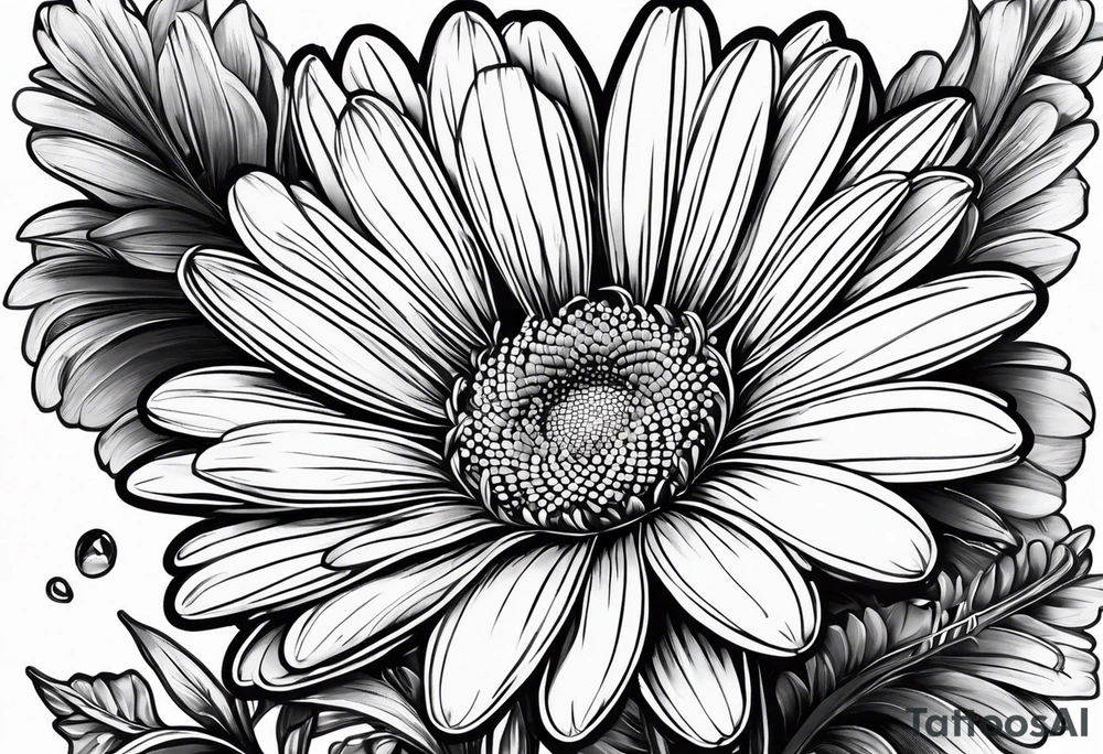 Daisy with minimal pedals from top view tattoo idea