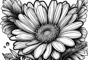 Daisy with minimal pedals from top view tattoo idea