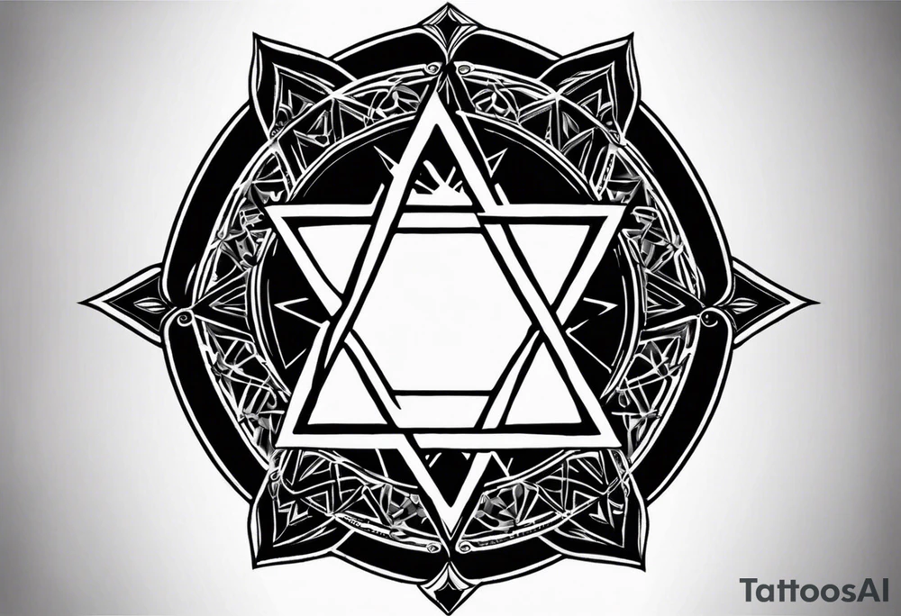I would like two symmetrical tattoos on each side of my chest (left and right). The primary design element should be a six-pointed Star of David , with the Armenian Wheel of Eternity placed in the center of each star.

	•	The six-pointed stars should be geometric, bold, and well-defined. They should have a clean and sharp look.
	•	The Wheel of Eternity should be intricate and detailed, representing the traditional Armenian symbolism of eternal cycles and continuity. It should blend harmoniously within the center of the star.
	•	The overall design should convey balance, spirituality, and strength.
	•	The size should be proportional to the chest area, not too large but prominent enough to be noticeable on both sides.
	•	I’d prefer a minimalist approach, but the design should still be detailed enough to reflect the cultural and spiritual significance. tattoo idea