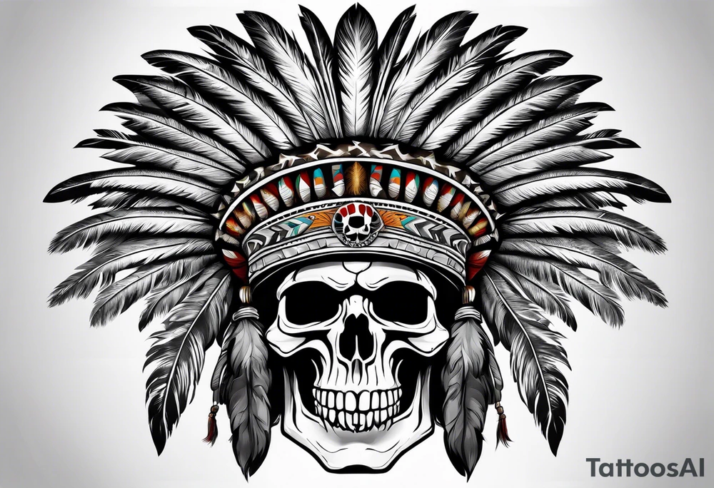 War chief bonnet with skull tattoo idea