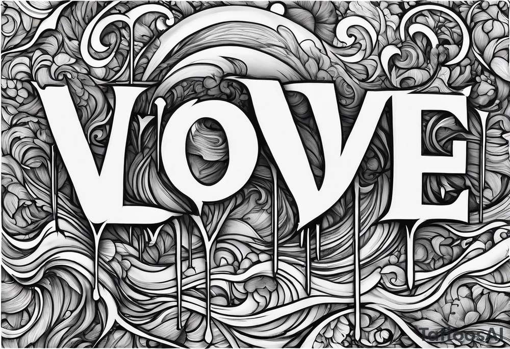 the word love drought in a nice font with a melting heart design underneath it tattoo idea